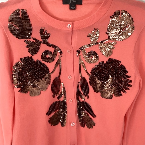 J.Crew Jackie Sequin Floral Embroidered Cardigan Coral Size S - Picture 3 of 11